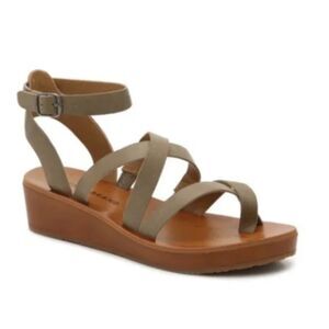 Lucky Brand Womens Hoami Wedge Sandals Size 9M Leather Strappy Buckle